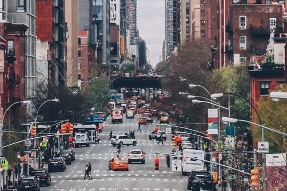Street of New York showing population  