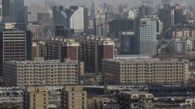 View on Ulaanbaata, capital of Mongolia, with many high-rise buildings