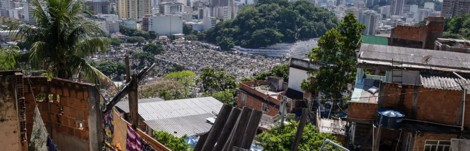 View from a hill with poor housing on a big city in Brazil
