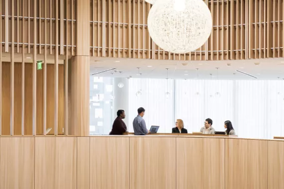 Image showing meeting atrium with people having laptops in front of them