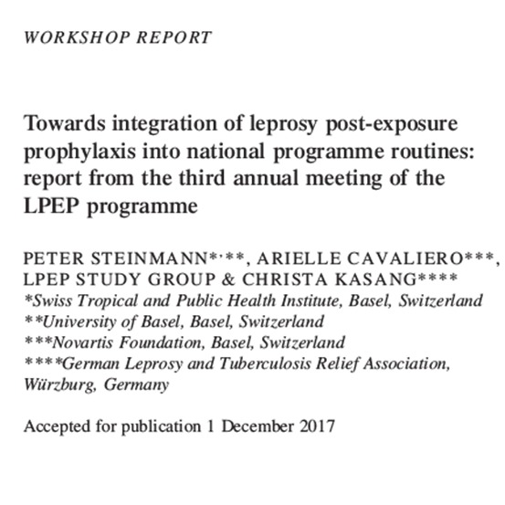 2017 leprosy rev towards integration of leprosy post exposure prophylaxis into national programme routines image Cover image of the workshop report reviewing the third annual meeting of the LPEP programme