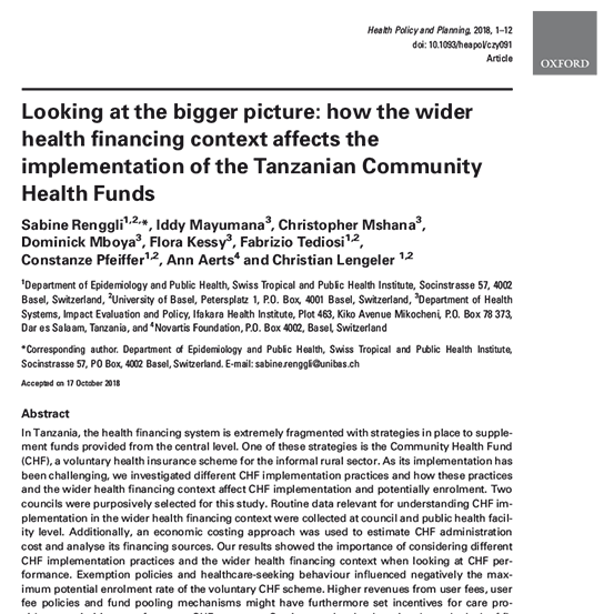 2018 hpp how health financing affects implementation of tanzanian community health funds image Cover image of the article about the implementation of the Tanzanian Community Health Funds