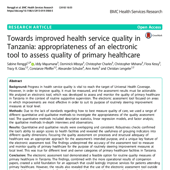 2019 bmc health services research appropriateness of an electronic tool to assess quality of healthcare image Cover image of the article about improved health service quality in Tanzania