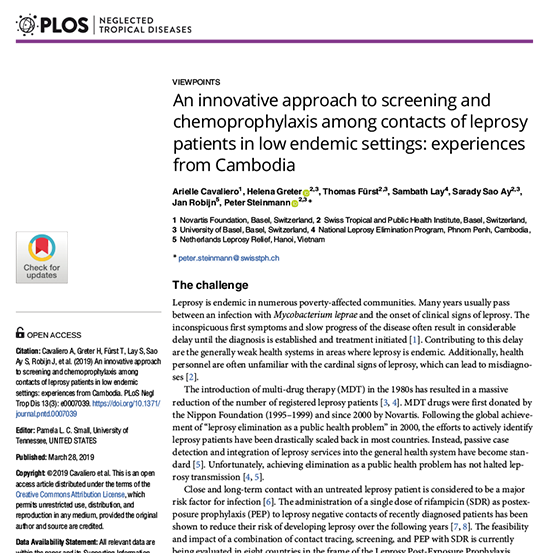 2019 plos ntds an innovative approach to screening and chemoprophylaxis leprosy image Cover image of the article about screening and chemoprophylaxis among contacts of leprosy patients