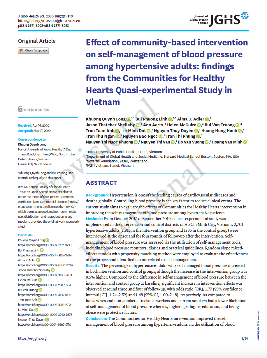effect of community based intervention on self management ch2 june 2020 image Cover of the paper on the effects of Communities for Healthy Hearts