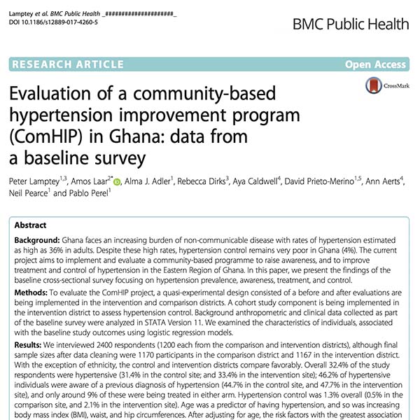 Evaluation of a community-based hypertension improvement program (ComHIP) in Ghana: data from a baseline survey