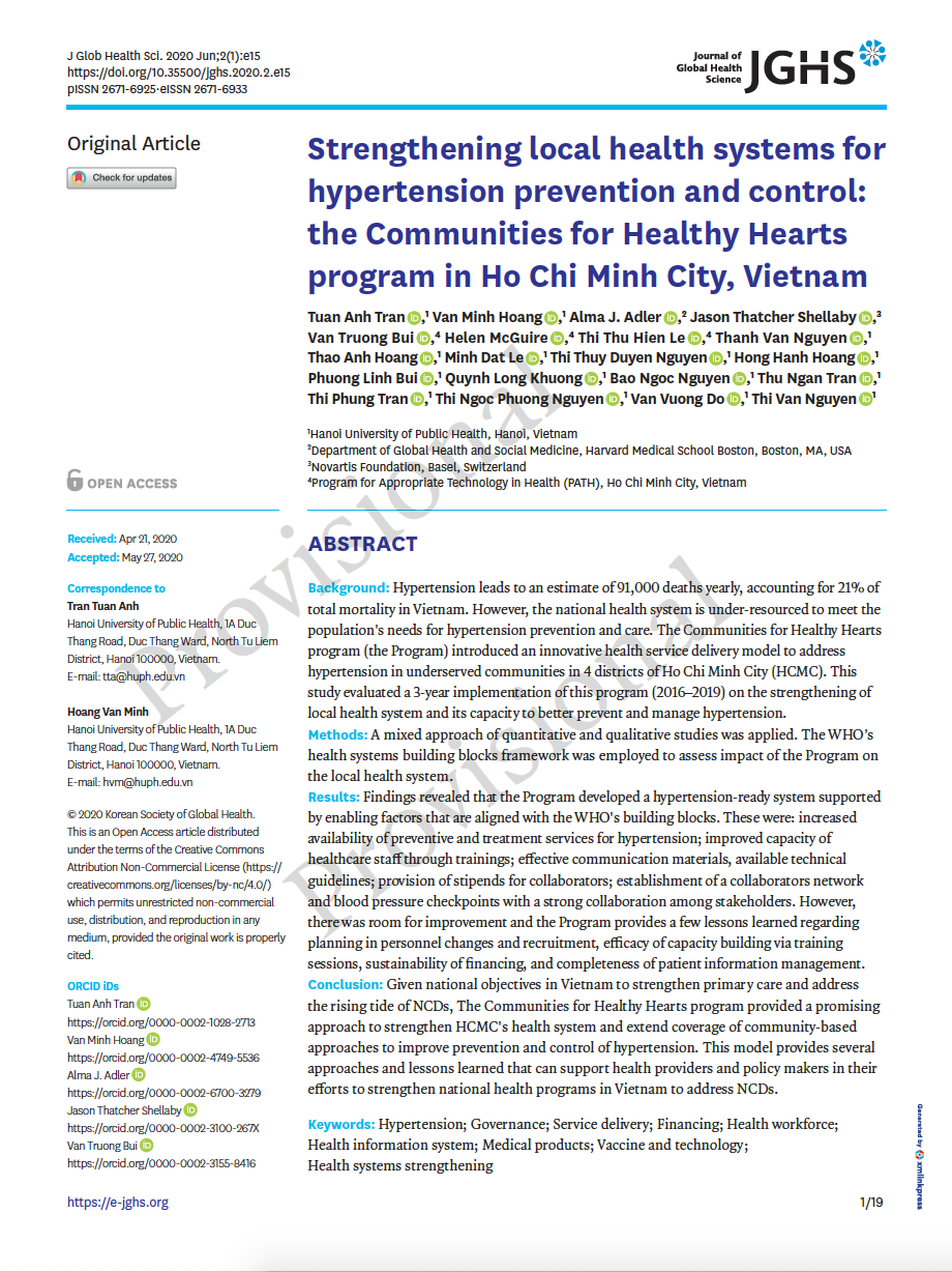 Cover of a paper on strengthening local health systems and preventing and managing hypertension