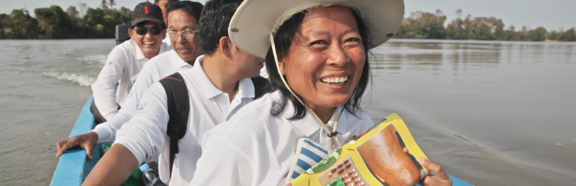 Team visits patients per boot for leprosy prophylaxis in Cambodia