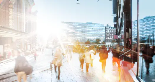 Bright image of a busy crowded street