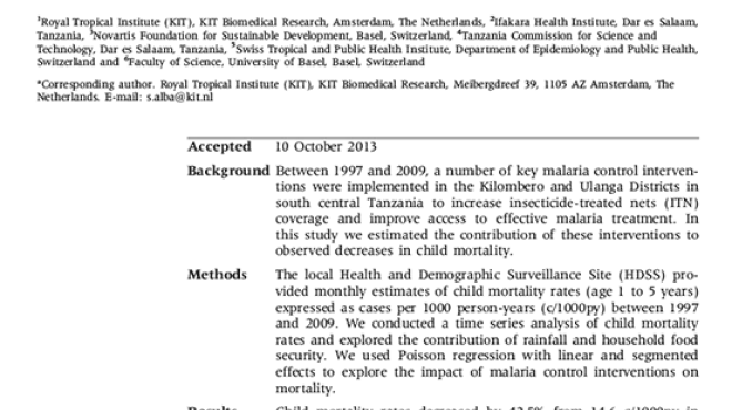Cover image of the observational study regarding child mortality patterns in rural Tanzania