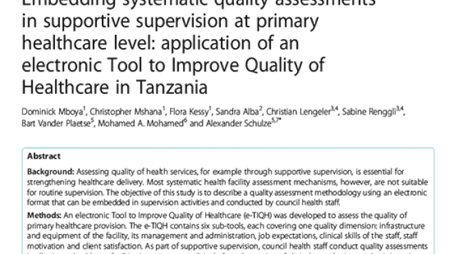 Cover of the article regarding embedding systematic quality assessments in supportive supervision.