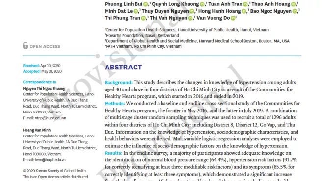 Cover of paper on changes in knowledge of hypertension among adults aged 40 and above