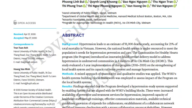 Cover of a paper on strengthening local health systems and preventing and managing hypertension