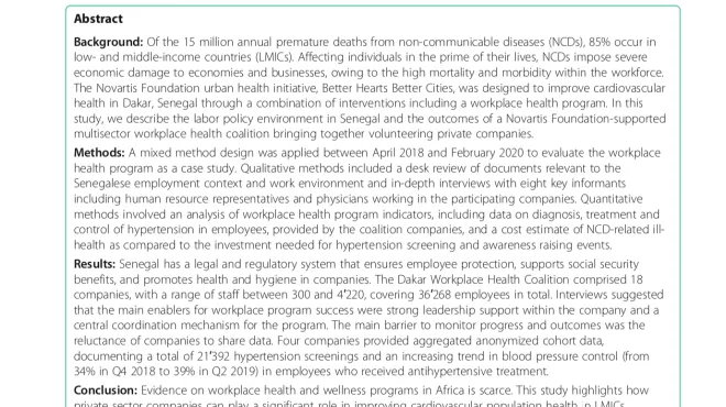 Fostering cardiovascular health at work