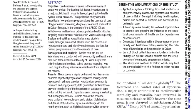 Socha, Thiam, Barboza et al. (2025) Investigating the enablers and barriers for hypertension control in Dakar