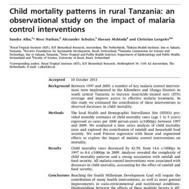 Cover image of the observational study regarding child mortality patterns in rural Tanzania