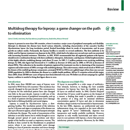 Cover image of the article regarding multidrug therapy for leprosy
