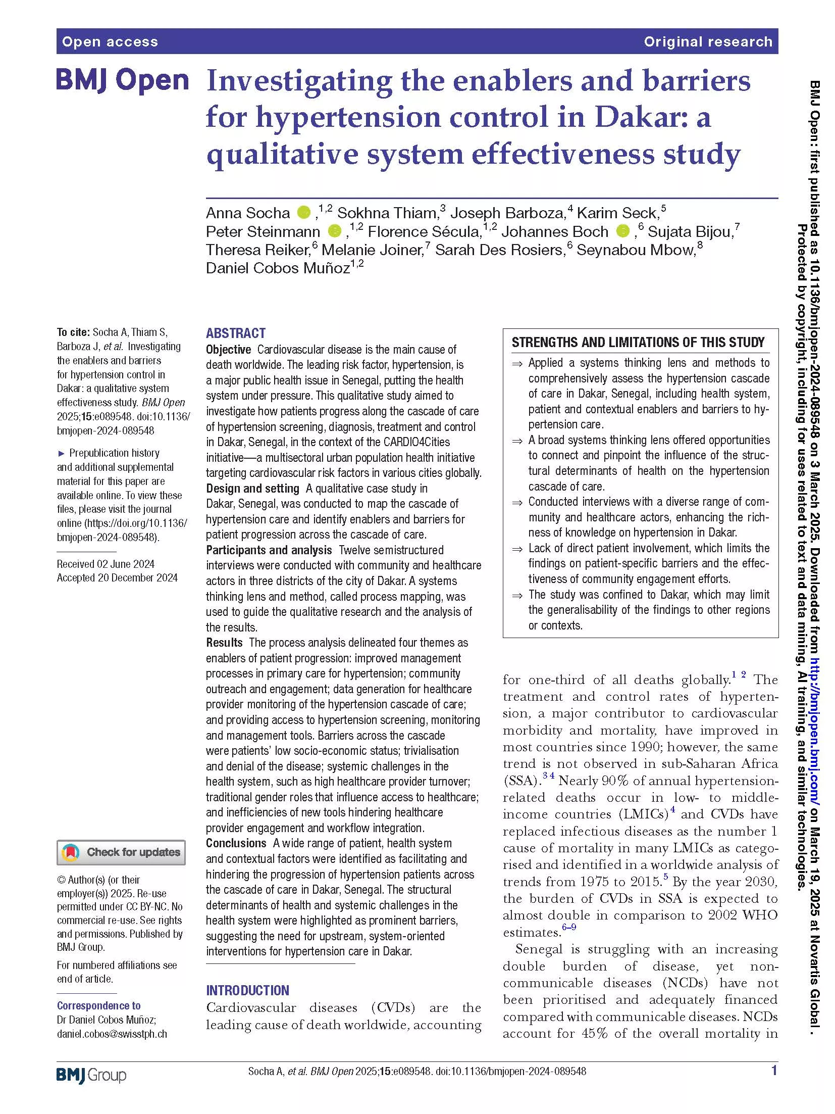 Socha, Thiam, Barboza et al. (2025) Investigating the enablers and barriers for hypertension control in Dakar Socha, Thiam, Barboza et al. (2025) Investigating the enablers and barriers for hypertension control in Dakar